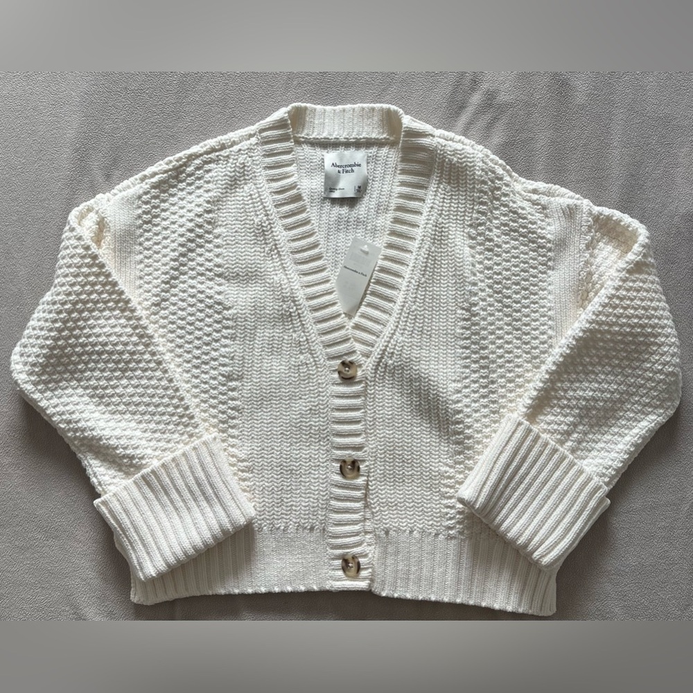Cotton-Blend Seed Stitch Cardigan Abercrombie and Fitch